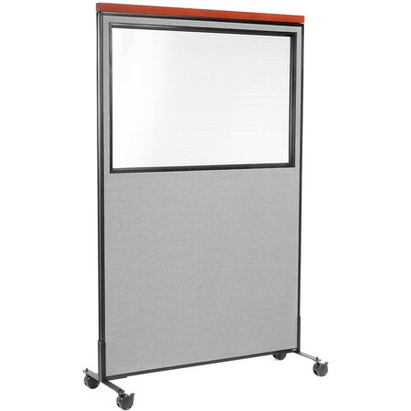 Global Industrial 48-1/4W x 100-1/2H Deluxe Mobile Office Partition Panel with Partial Window, Gray 695793WMGY